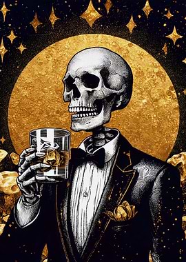 Skeleton in suit whiskey