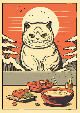 Cute Cat Eating Sushi