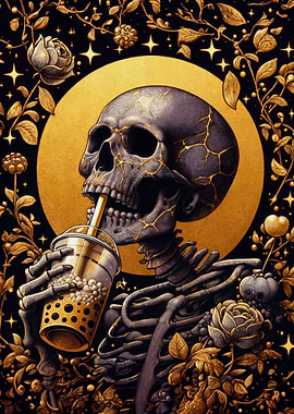 Skeleton loves bubble tea