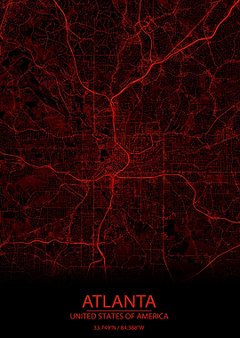 Atlanta USA Red Black Map