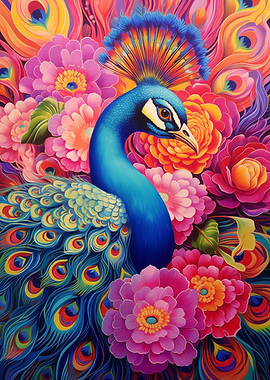 Peacock Flowers Portrait