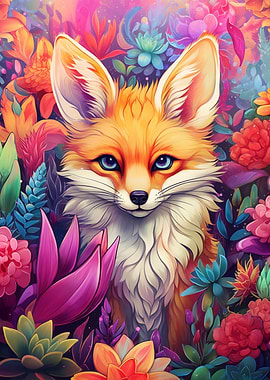Fox Flowers Portrait