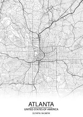 Atlanta Georgia White Map