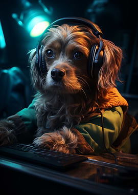 Cute gamer dog