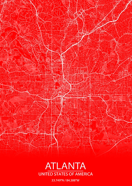 Atlanta USA Red White Map