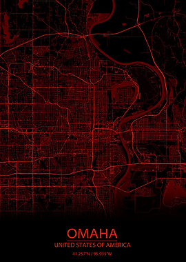 Omaha USA Red Black Map