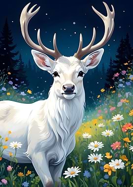 Cute White Stag in Meadow
