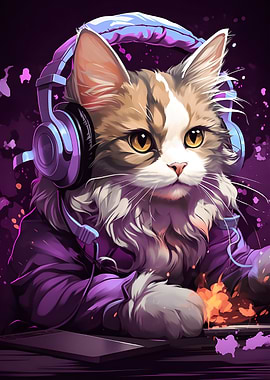 Neon Gamer Cat