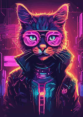 Neon Cat Cyberpunk Animal