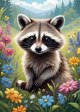 Cute Raccoon in Meadow
