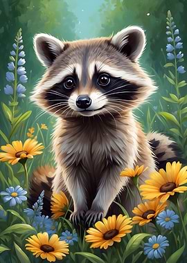 Cute Raccoon in Meadow