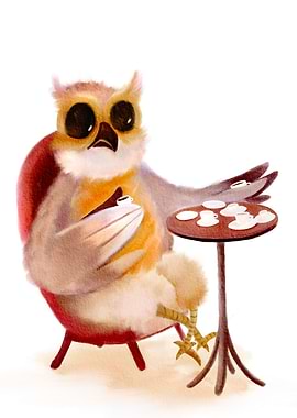 Cute Owl Drinking Coffee