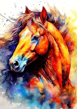 Horse watercolor art