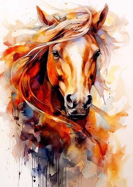 Horse watercolor art