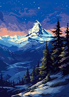 Swiss Alps Winter Night
