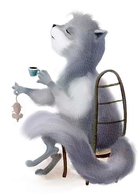 Cute Cat Drinking Coffee