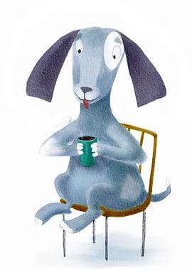 Cute Dog Drinking Coffee