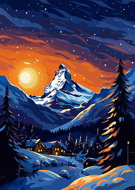 Matterhorn Winter Sunset