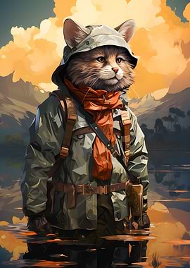 Cat Fishing on a Lake