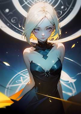 A woman in a black dress