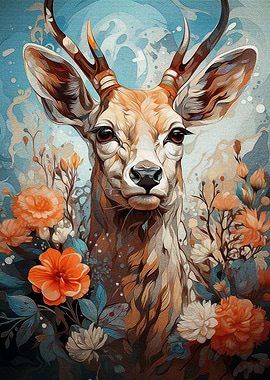 Deer and Flowers