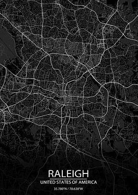 Raleigh NC USA Black Map