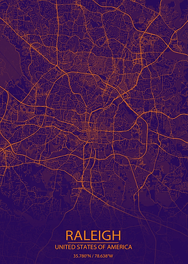 Raleigh NC USA Purple Map