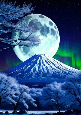 Cherry Mount Fuji at Night