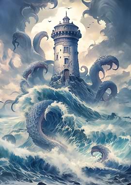 A lighthouse and monster