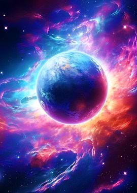 Surreal Galaxy Planet neon