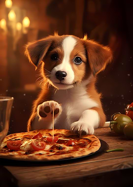 Cute Dog Puppy Pizza Food