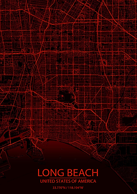 Long Beach Red Black Map