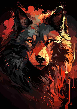 Crimson Red Wolf Face