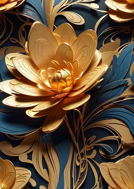 Metallic gold blue flower