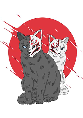 Cats wearing kitsune mask