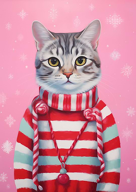 Cute Pink Cat Xmas