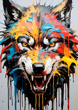 dripping paint wolf art