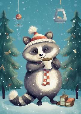 Happy Raccoon Tea Xmas