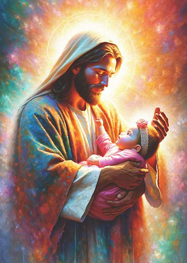 Jesus holding Girl Baby