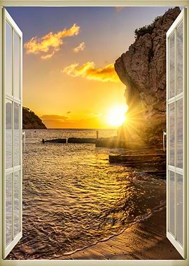 Window view beach sunset