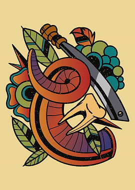 Horn and Sword Tattoo