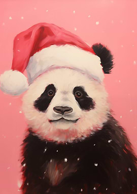 Cute Panda Bear Pink Xmas