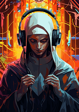 Colorful Nun Hears Music