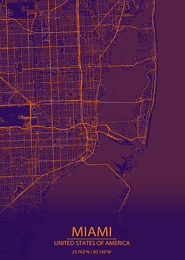 Miami Florida Purple Map