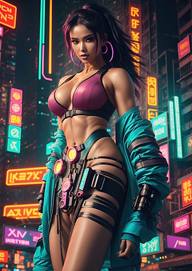 Cyberpunk city girl