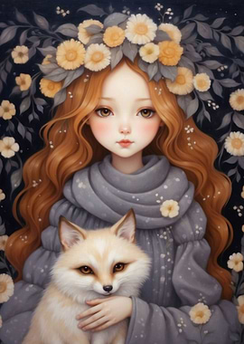 Cute Girl and Fox