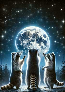 Funny Raccoon Moon