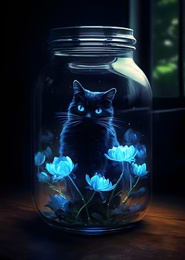 Mystic Blue Cat Floral