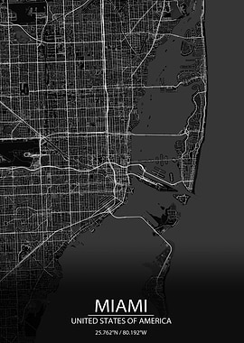 Miami Florida Black Map