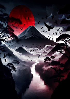 red japan landscape